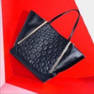 NEW HEIRLOOM Black Hexagon Embossed Leather Tote